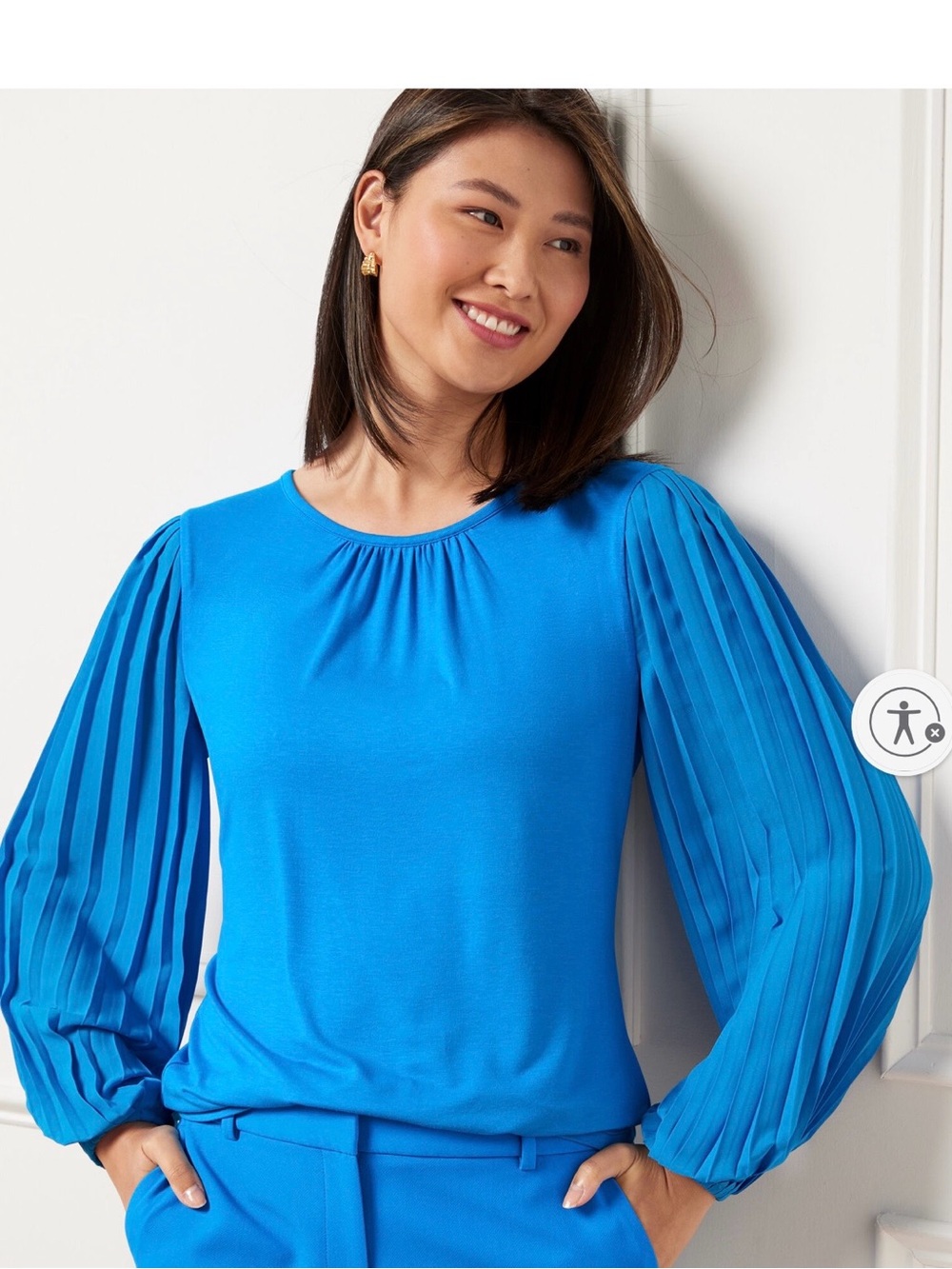 Talbots Top Wide Pleated Sleeve Mixed Media Knit